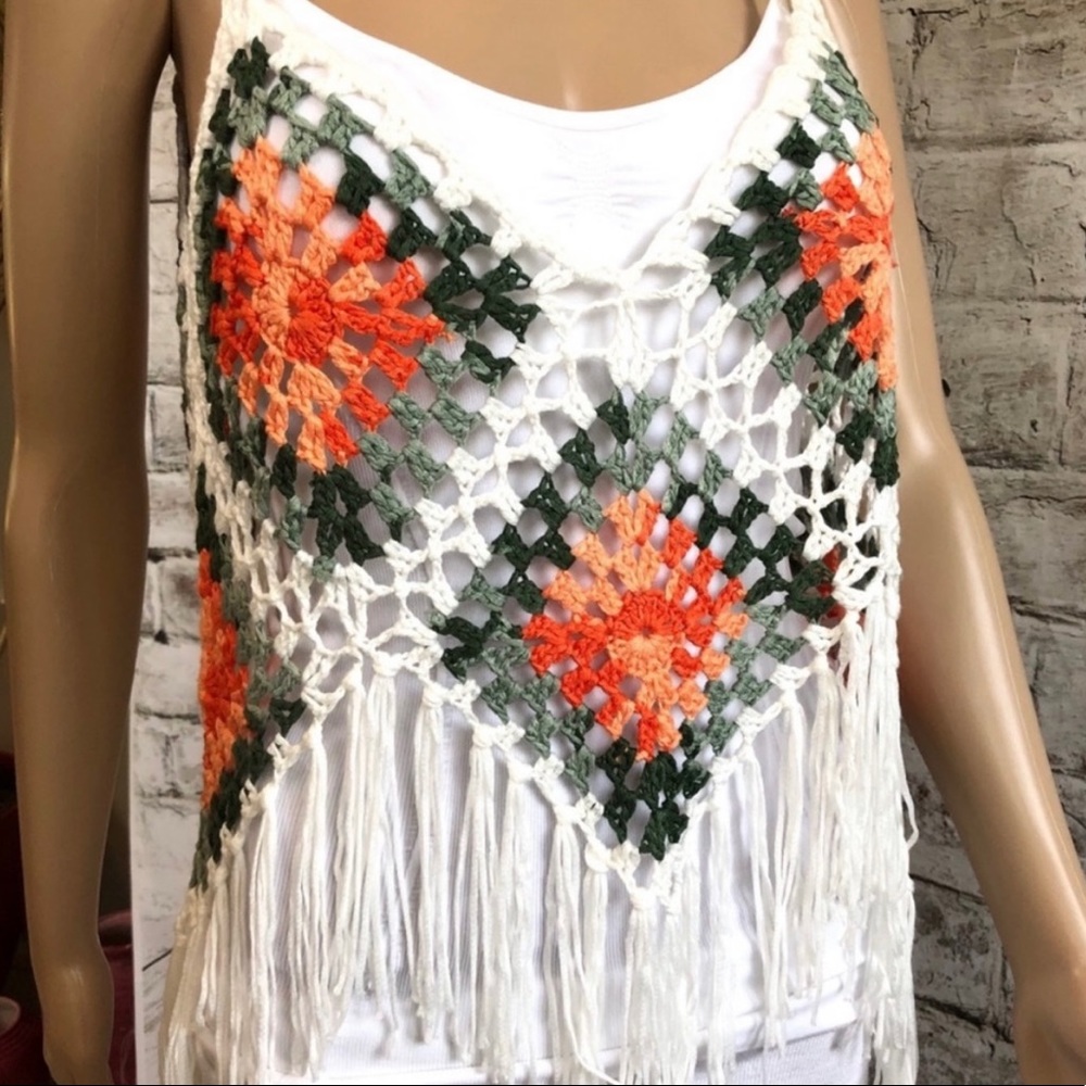 NWT Vivid Loose Knit Crochet fringe Beach Coverup - Picture 3 of 5